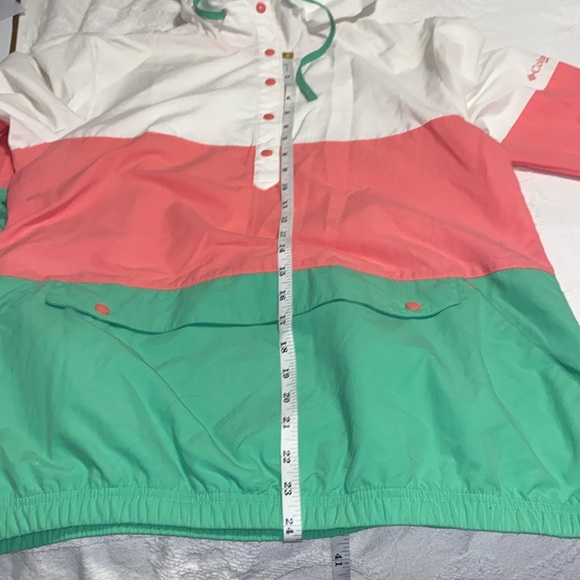 Columbia PFG Women's M White Green Pink Striped Pullover Hooded Windbreaker - Picture 16 of 16